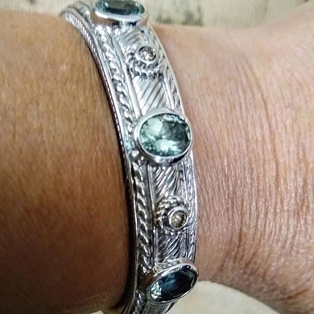 J Ripka Hinged SSilver Prasiolite Citrine Bracelet - Picture 2 of 7